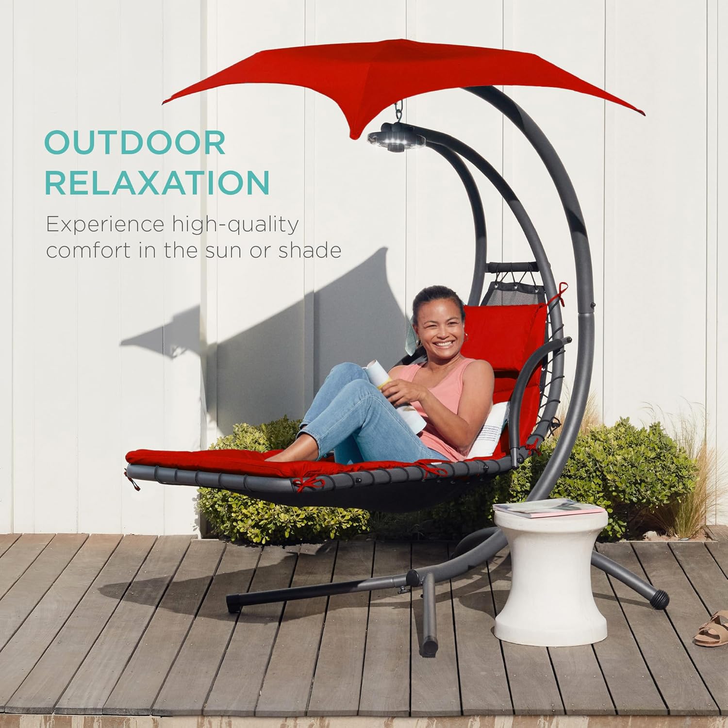 Best Choice Products Outdoor Hanging Curved Steel Chaise Lounge Chair Swing w/Built-in Pillow and Removable Canopy - Teal wourant