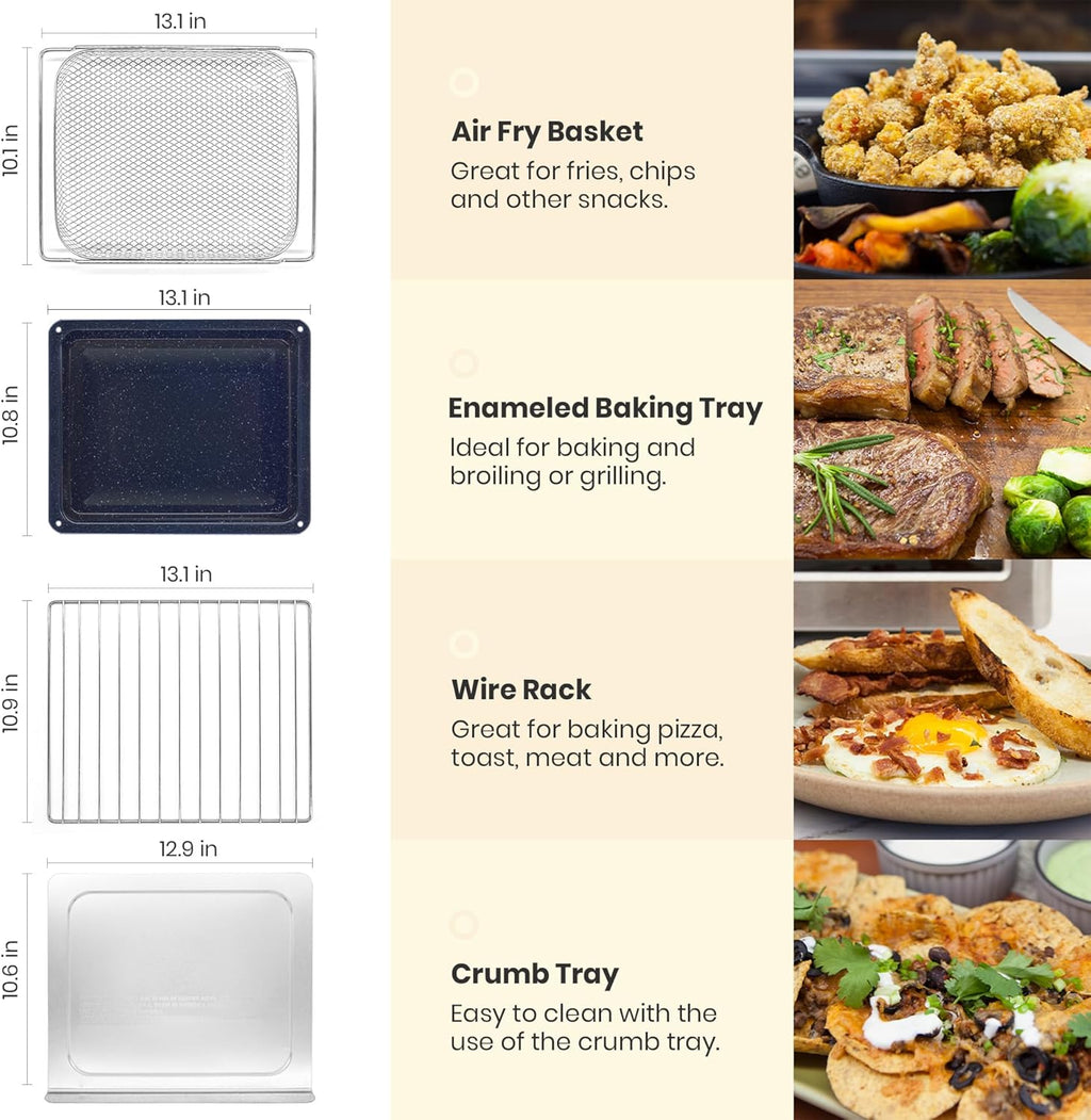 Infrared Heating Air Fryer Toaster Oven, Extra Large Countertop Convection Oven 10-in-1 Combo, 6-Slice Toast, Enamel Baking Pan Easy Clean with Recipe Book, Black Matte Stainless Steel wourant