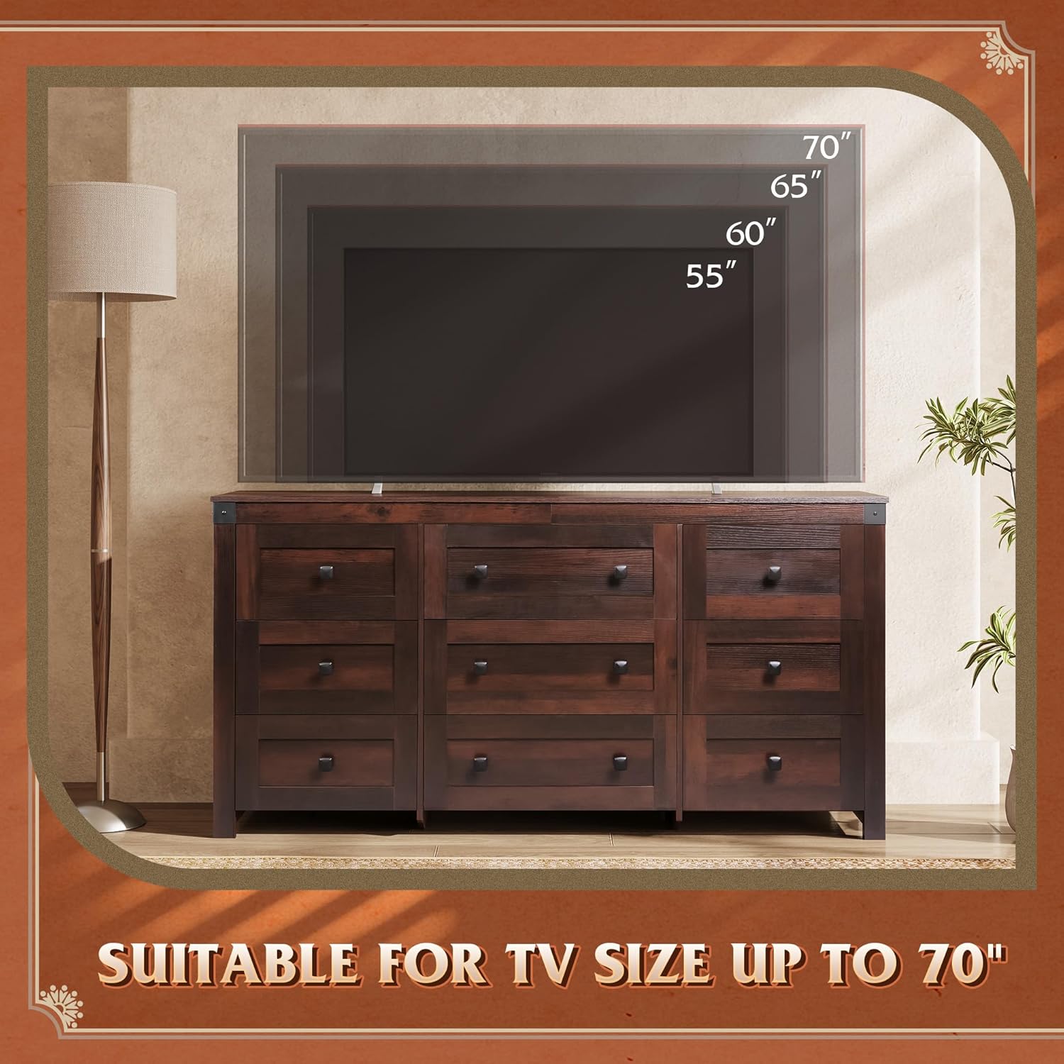 9 Drawer Led Dresser for Bedroom, 58.35'' Wide Wood Dresser Storage Organizer with Power Outlets for 65'' TV, Dressers with Open Shelves wourant
