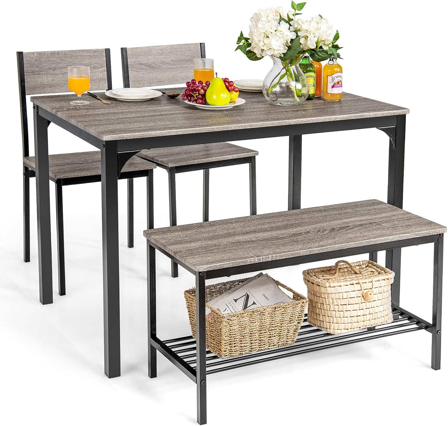 Giantex Dining Table Set for 4 43" Kitchen Table and Chairs Modern Functional Desk Set wourant