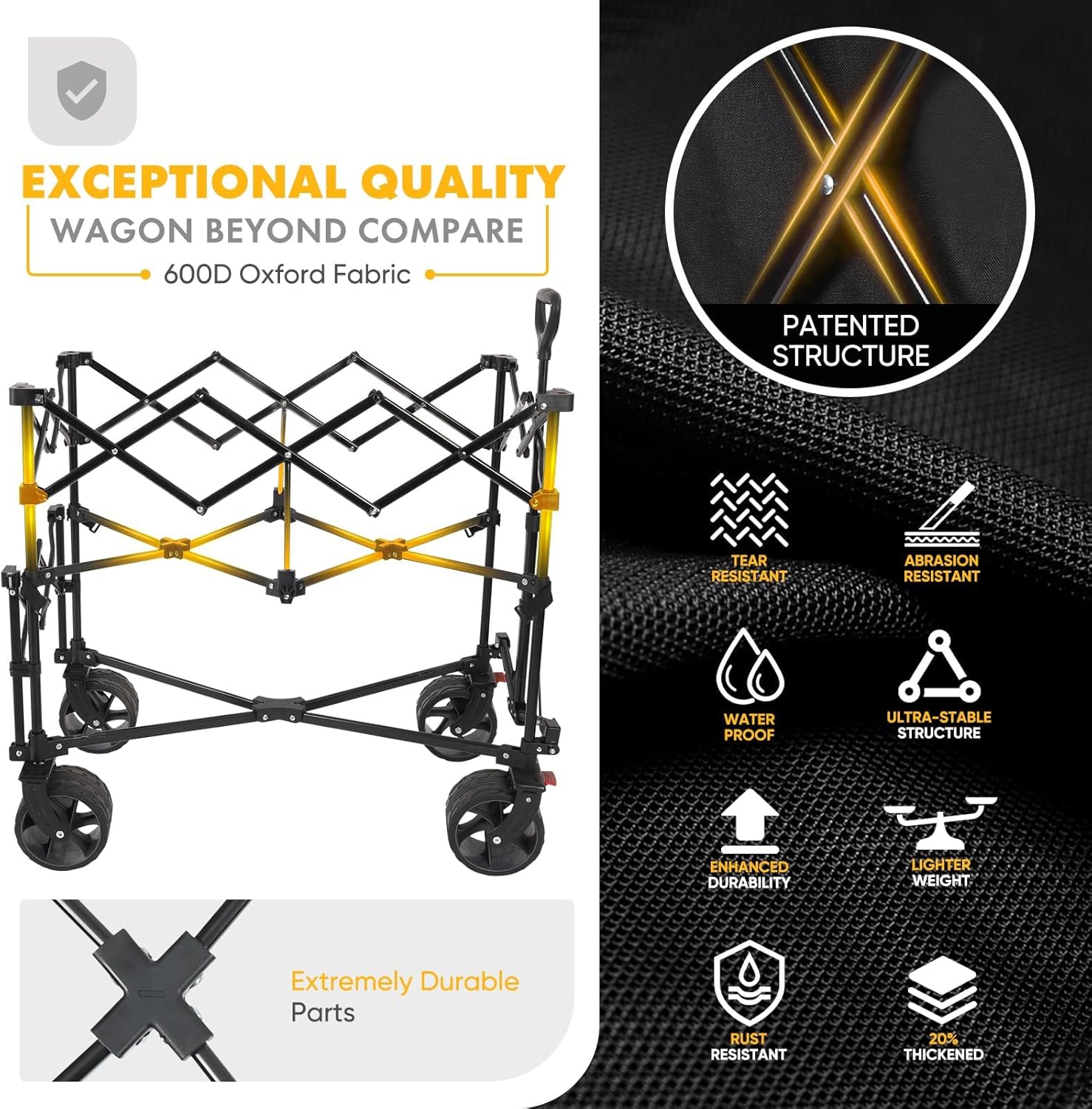 400L Large Capacity Folding Double Decker Wagon with Brakes, 50" Extra Long Extender Cart, 500lbs Heavy Duty Collapsible Wagons wourant