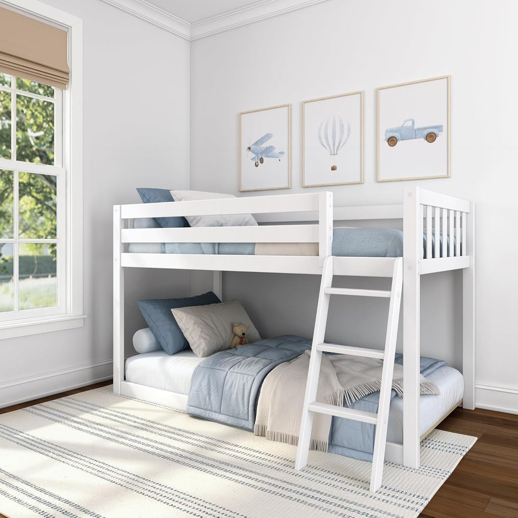 Max & Lily Fundamental Twin Low Bunk Bed Kids Solid Wood Modern Bed Frame Strong Wooden Slats wourant