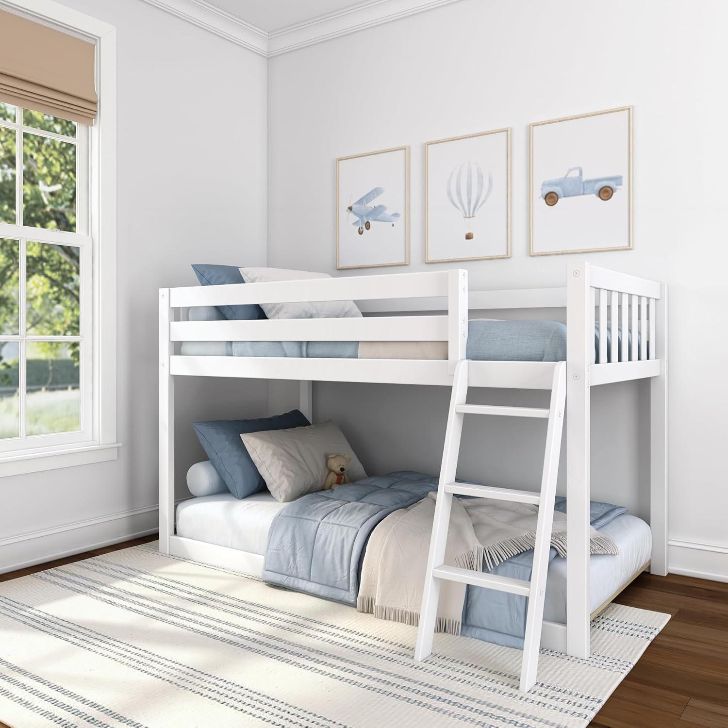 Max & Lily Fundamental Twin Low Bunk Bed Kids Solid Wood Modern Bed Frame Strong Wooden Slats wourant