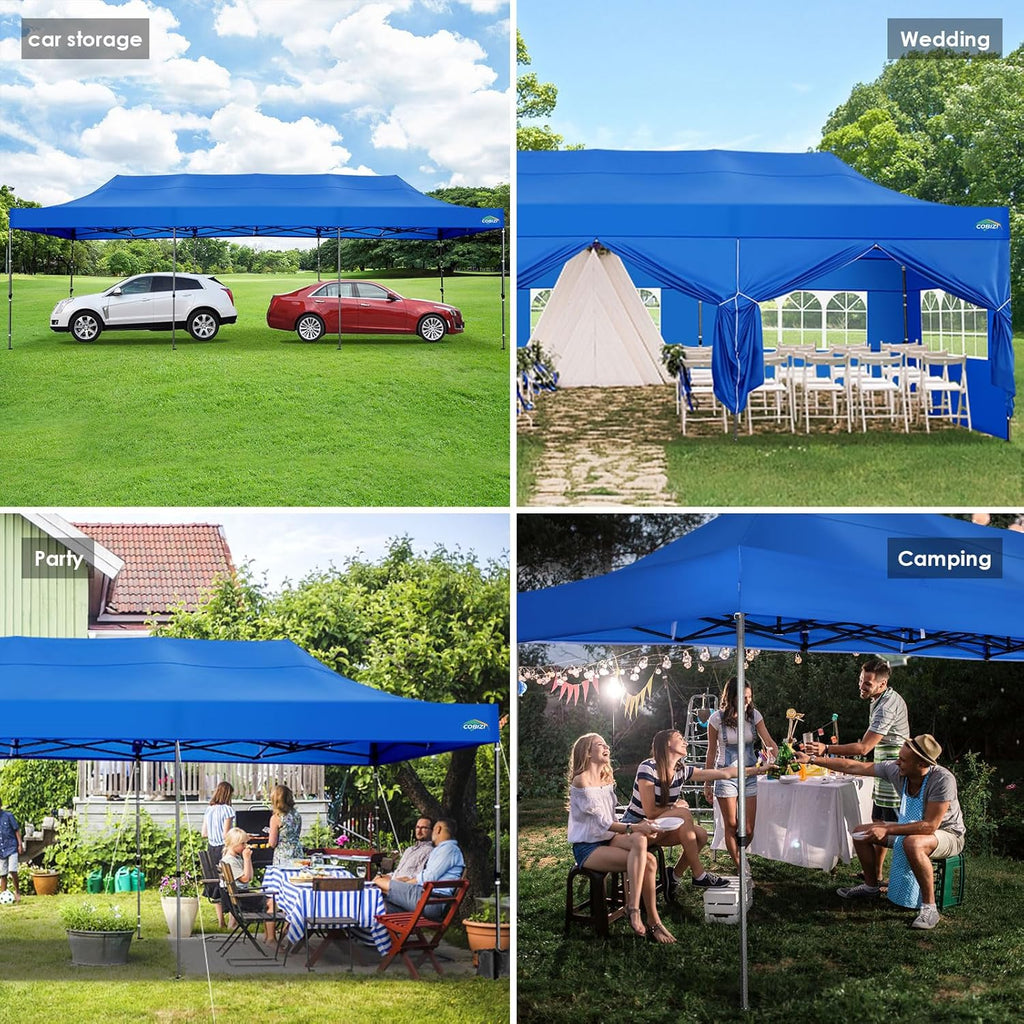 COBIZI 10x20 Heavy Duty Pop up Canopy Tent with 6 sidewalls Easy Up Commercial Outdoor Canopy Wedding Party Tents for Parties All Season Wind & Waterproof Gazebo with Roller Bag,Black(Frame Thickened) wourant