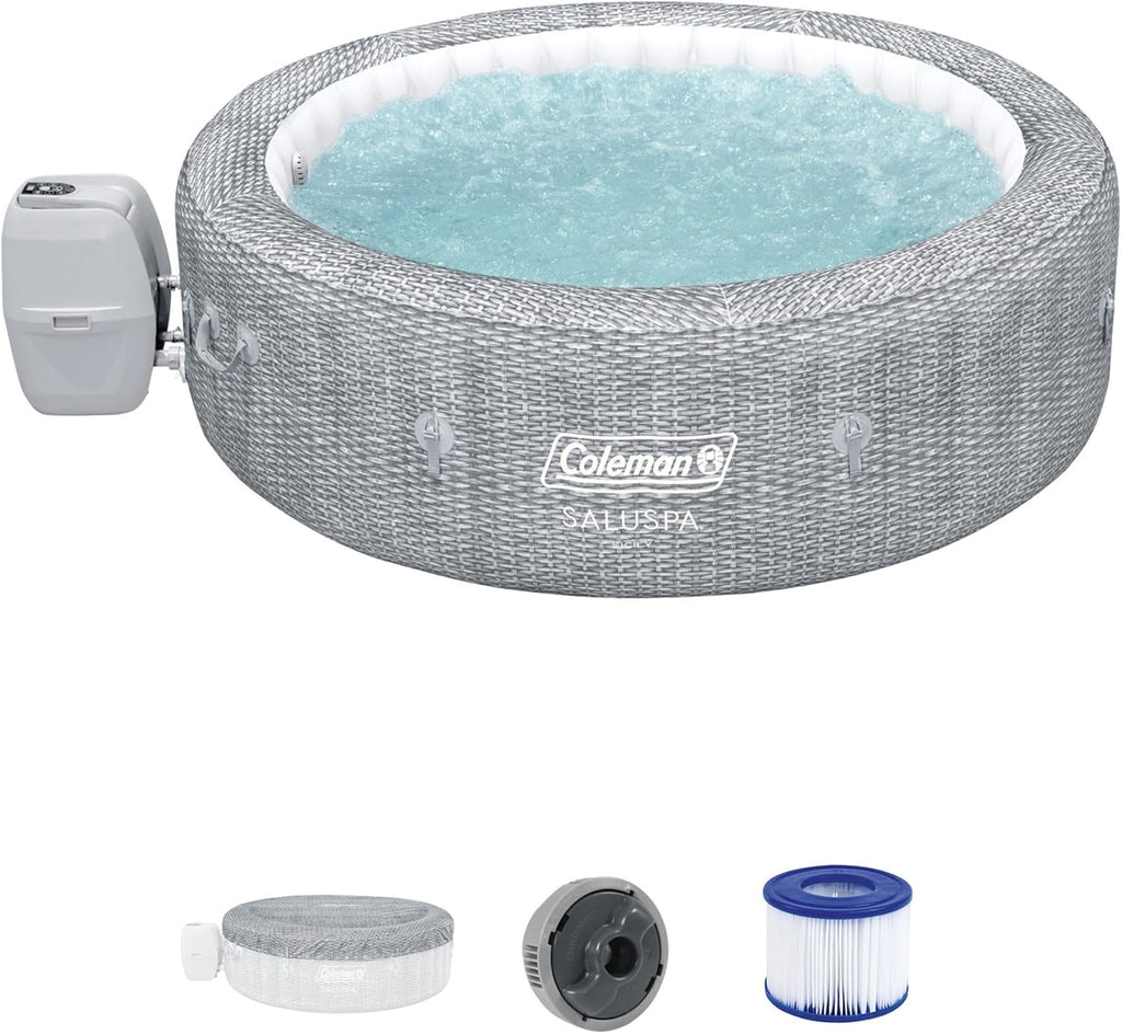 SaluSpa Sicily AirJet 7 Person Inflatable Hot Tub Round Portable Outdoor Spa with 180 Soothing AirJets and Insulated Cover, Gray wourant