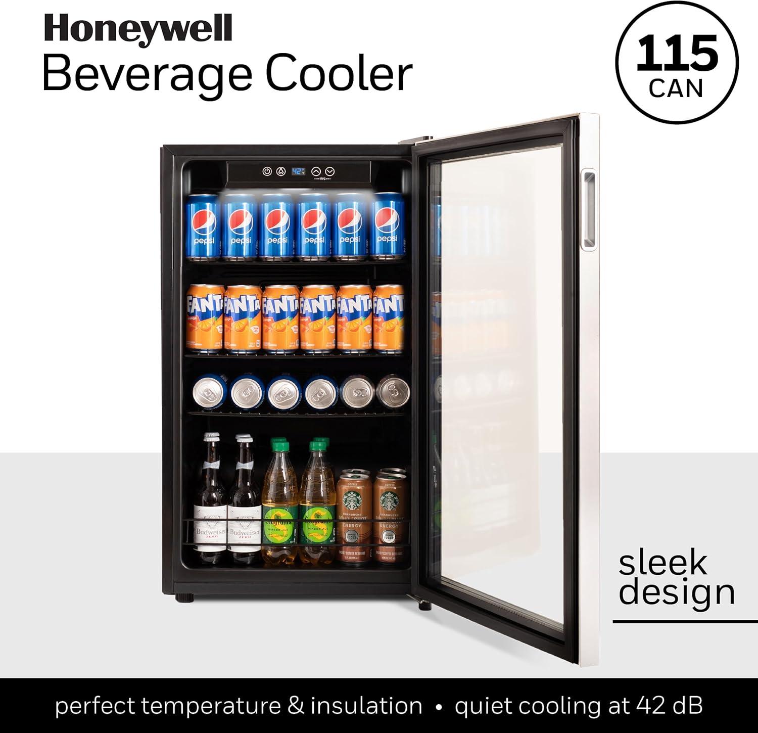 Beverage Refrigerator and Cooler, 115 Can Mini Fridge with Glass Door for Soda Beer or Wine for Office or Bar with Adjustable Removable Shelving wourant