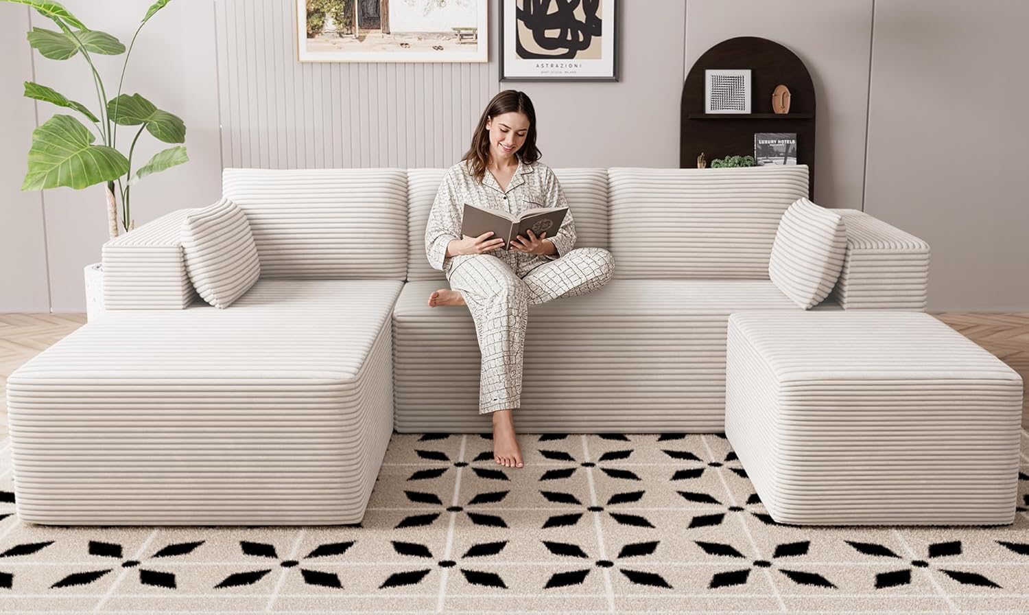 Cloud Sectional Boneless Couches for Living Room, Modular L Shaped Couch with Deep Seat Oversized Right Facing Chaise, Memory Foam Compressed Spineless 3 Seater Sofa for Apartment, Black | No Assembly Required, Deep Seat, Cat-Claw Resistant, High-Resilien wourant