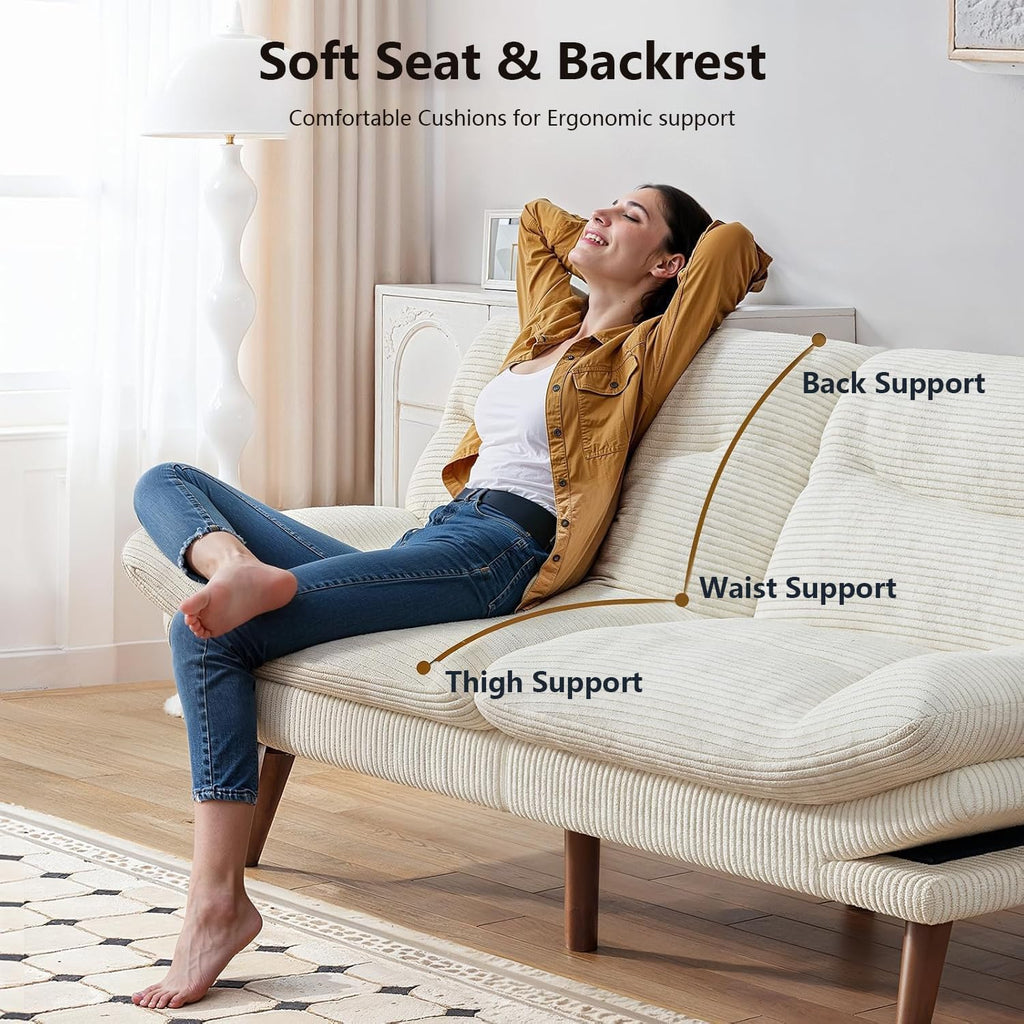 Pipishell Convertible Futon Sofa Bed,66" Corduroy Futon Couch with Adjustable Backrest and Armrests, Recliner Sleeper Sofa for Small Spaces, Play Room or Office, Grey wourant