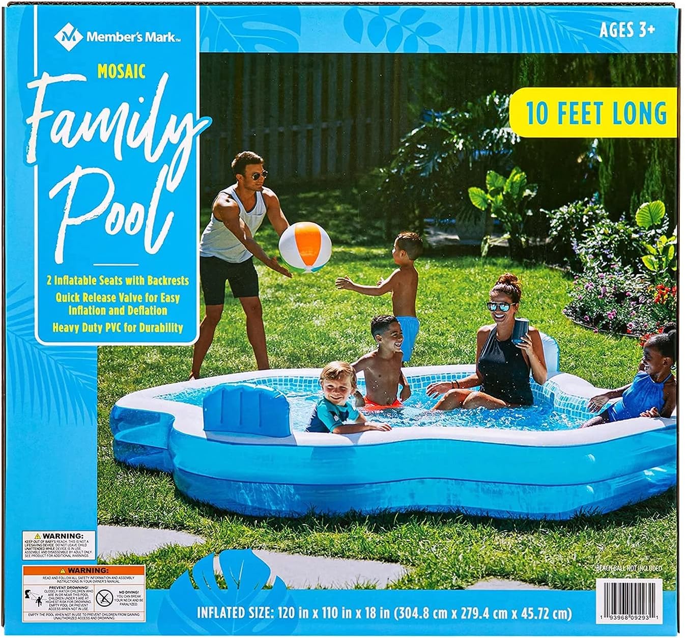 Members Mark Elegant Family Pool 10 Feet Long 2 Inflatable Seats with Backrests. New Version wourant