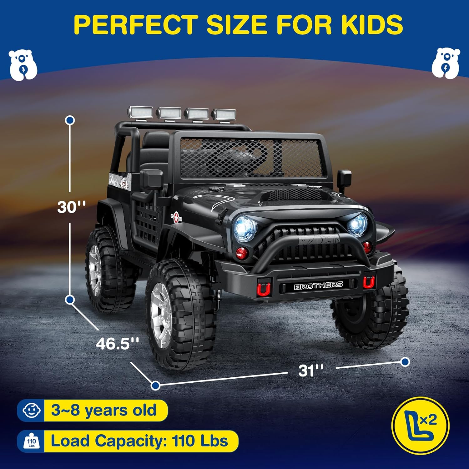 L8 Ride On Car, 2 Seater, 12V Kids Electric Car w/Remote Control, 4-Wheel Suspension, Bluetooth Speaker, Multi Music Modes, 3 Speeds, LED Lights, Xmas & Birthday Gift Ideas for Kids Ages 3+ wourant