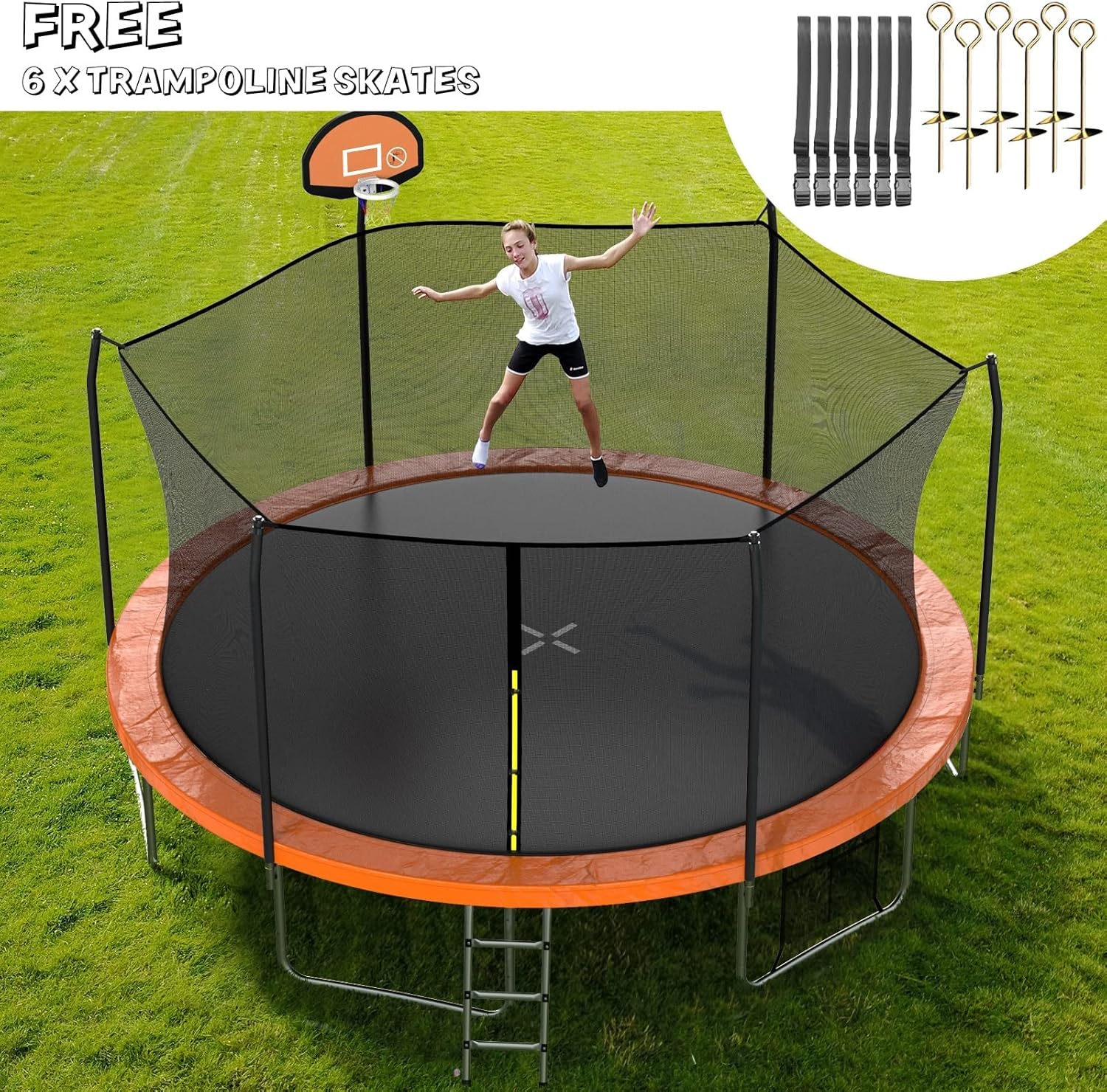 AOTOB 8FT 10FT 12FT 14 FT 15FT Trampoline with Safety Enclosure Net，Outdoor Trampoline with Basketball Hoop, Heavy Duty Jumping Mat and Spring Cover Padding for Kids and Adults, Storage Bag and Ladder wourant