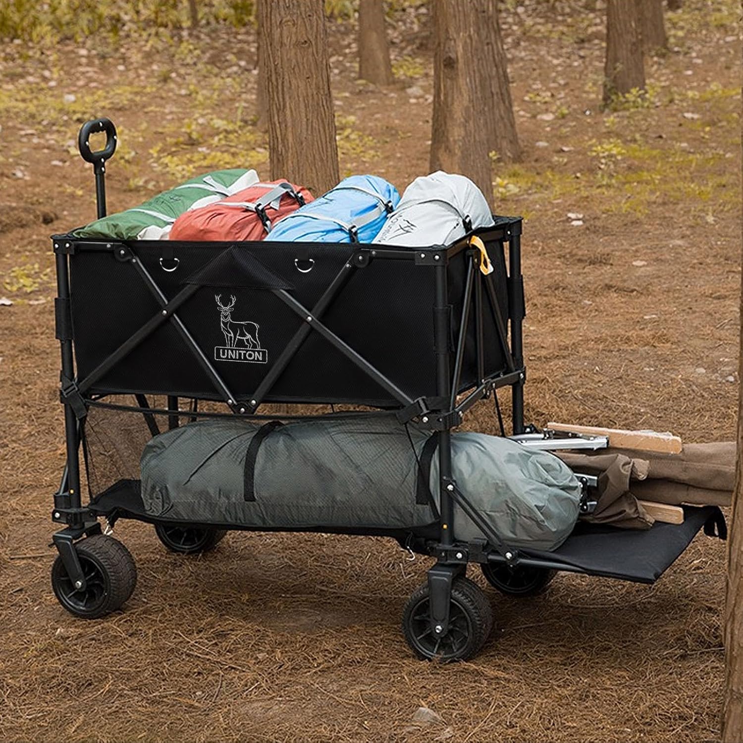 Double Decker Wagon 600lb Capacity & 400L Collapsible Sports Wagon with Big Wheels 54" Extended Utility Folding Cart wourant