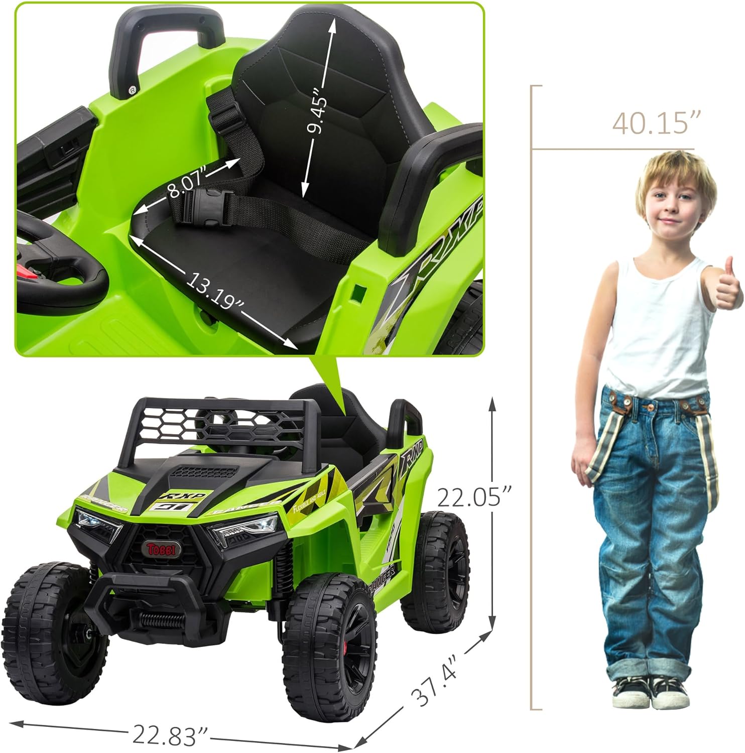 TOBBI 12V Kids Ride on Car, Electric Off-Road UTV Truck with Diverse Functions, Double Open Doors, Safety Belt, Horn, Music, and Lights for Kids Aged 3-5 Years (Rose Red) wourant