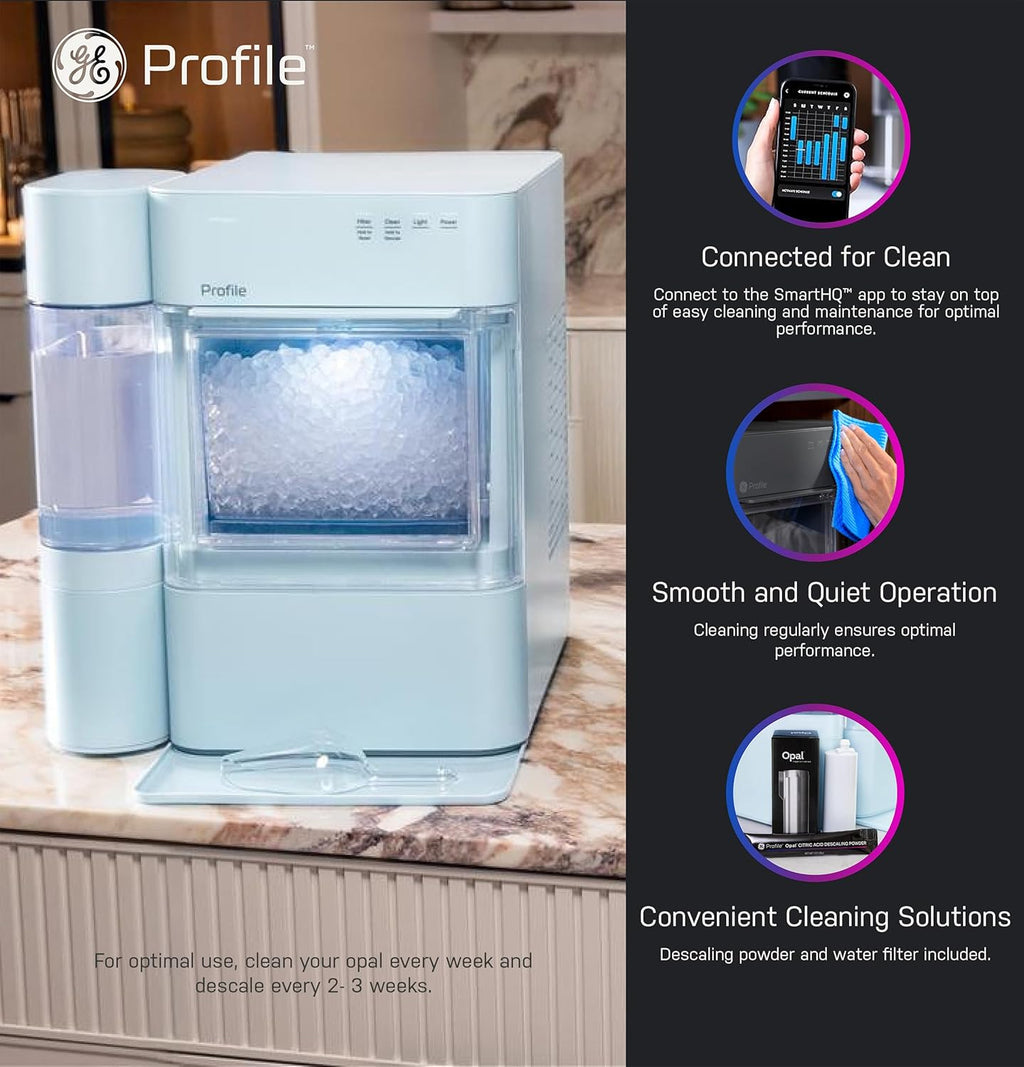 GE Profile Opal 2.0 XL with 1 Gallon Tank, Chewable Crunchable Countertop Nugget Ice Maker, Scoop included, 38 lbs in 24 hours, Pellet Ice Machine with WiFi & Smart Connected, Stainless Steel wourant