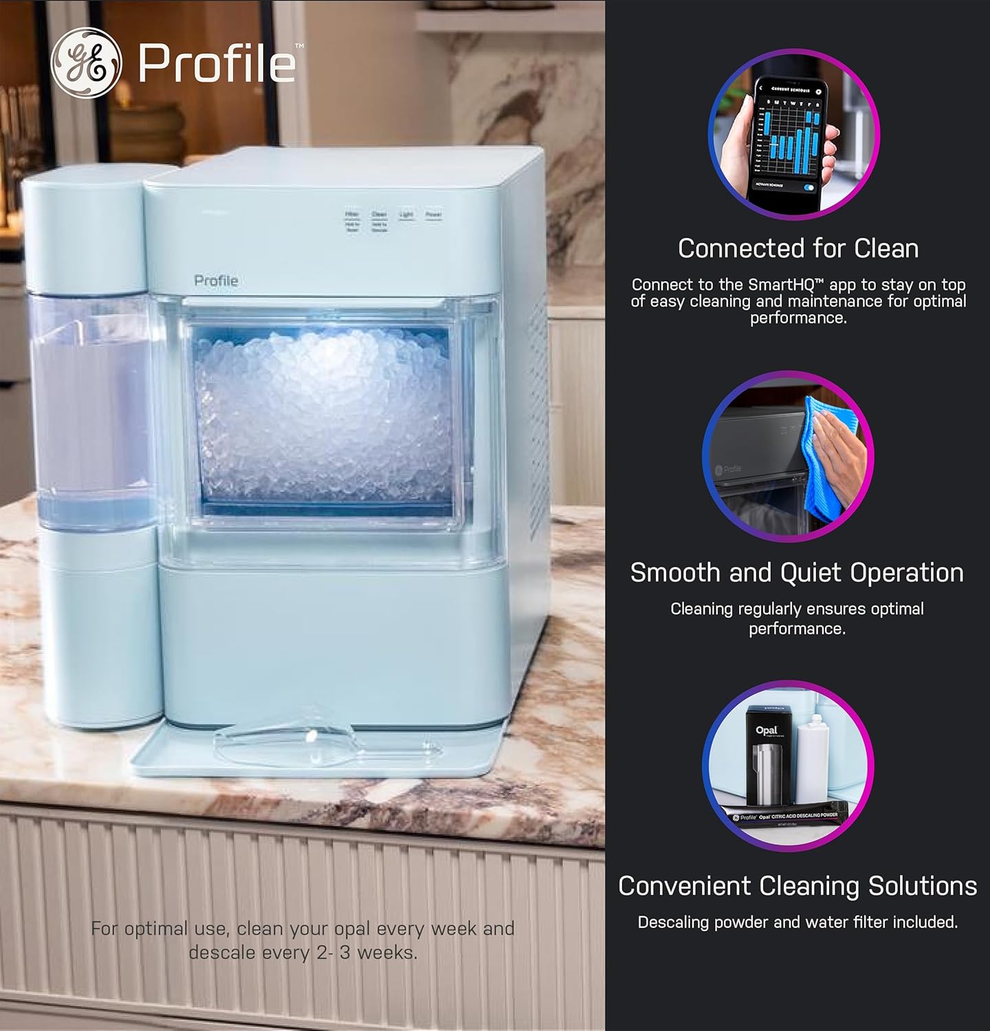 GE Profile Opal 2.0 XL with 1 Gallon Tank, Chewable Crunchable Countertop Nugget Ice Maker, Scoop included, 38 lbs in 24 hours, Pellet Ice Machine with WiFi & Smart Connected, Stainless Steel wourant