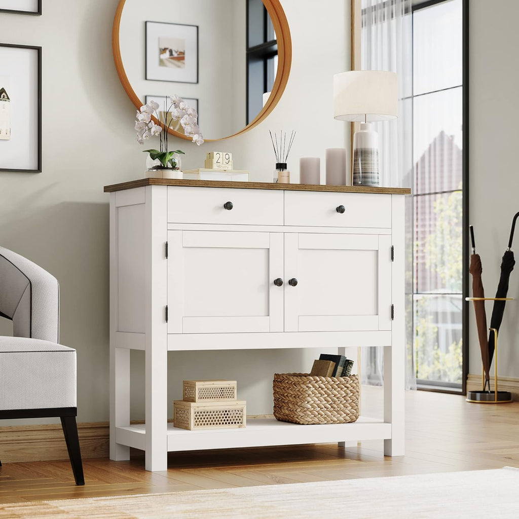 Farmhouse style console table coffee bar, entry table with storage rack, sofa table buffet sideboard wourant
