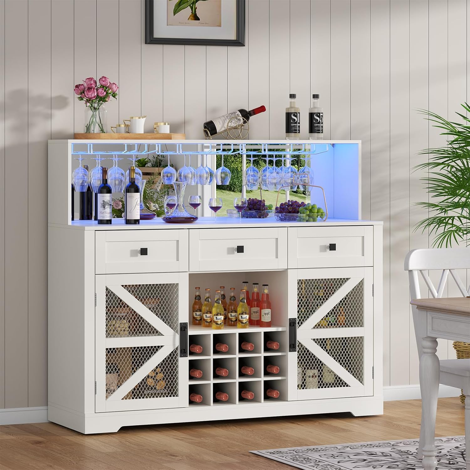 Wine Bar Cabinet with LED Light, Liquor Cabinet with Glass Holder, Coffee Bar for Liquor, Storage Buffet with Wine Racks, Wine Cabinet wourant