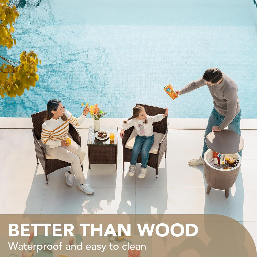 Devoko Patio Porch Furniture Sets 3 Pieces PE Rattan Wicker Chairs with Table Outdoor Garden Furniture Sets (Brown/Beige) wourant
