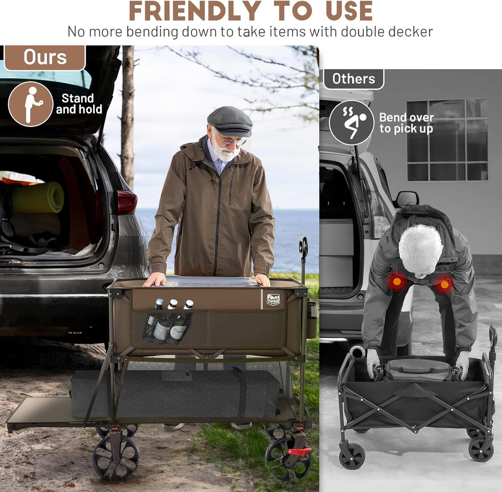 400L Large Capacity Folding Double Decker Cart with Brakes, 54 Inch Extra Long Extended Cart, 450 Pounds Heavy Duty Folding Cart wourant