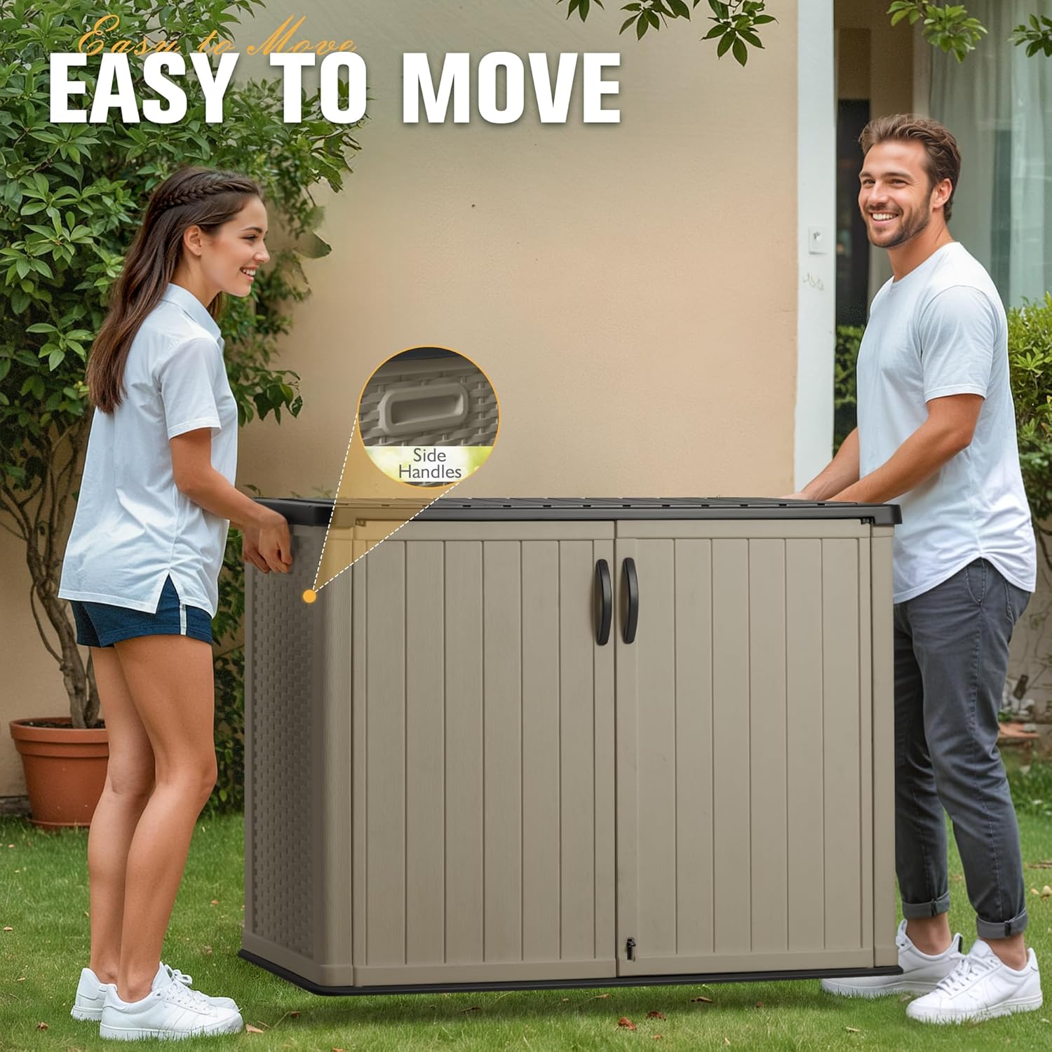 Greesum Outdoor Horizontal Storage Shed 27 Cu.ft Resin Large Storage Box for Garden Patio wourant