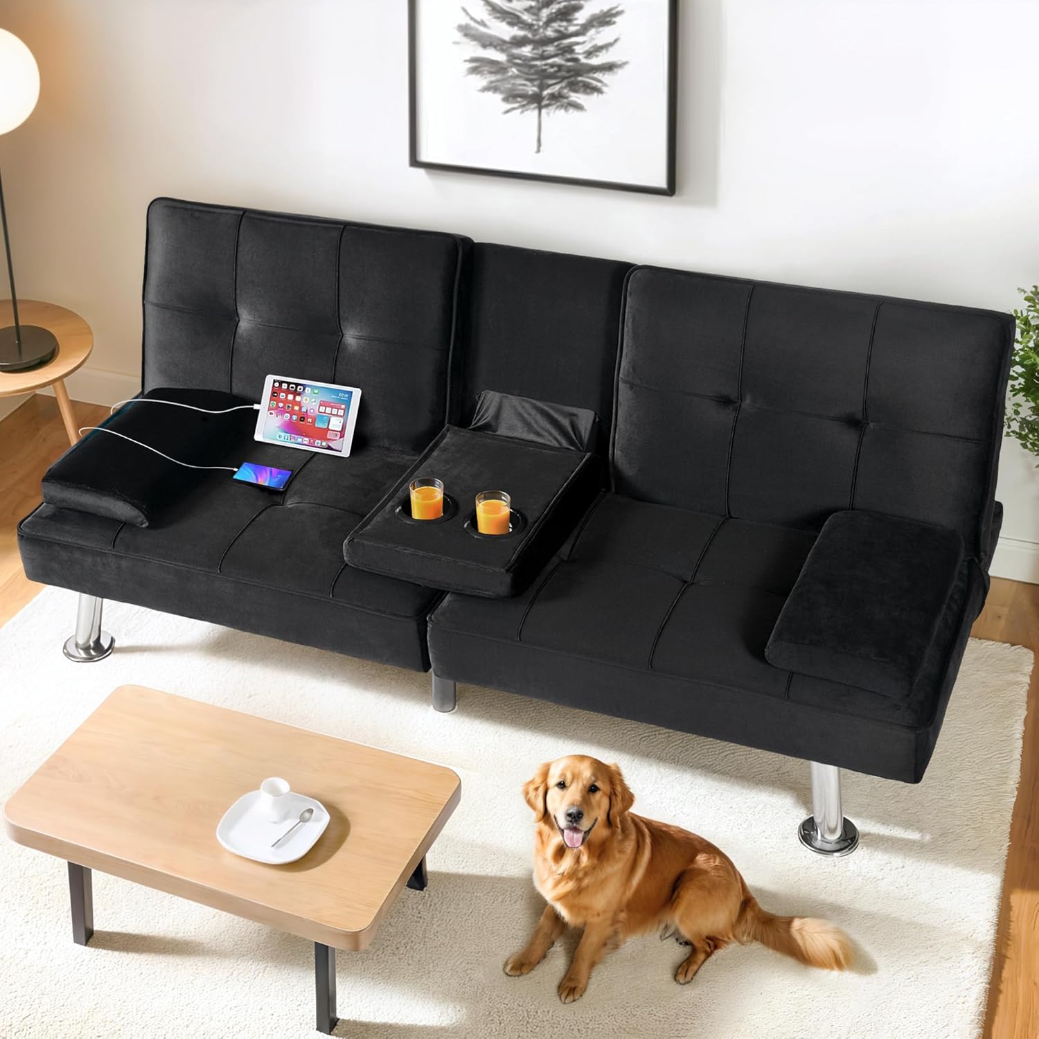 FLEXISPOT XCT3 Futon Sofa Bed with USB Charging Port Convertible Sleeper Couch wourant