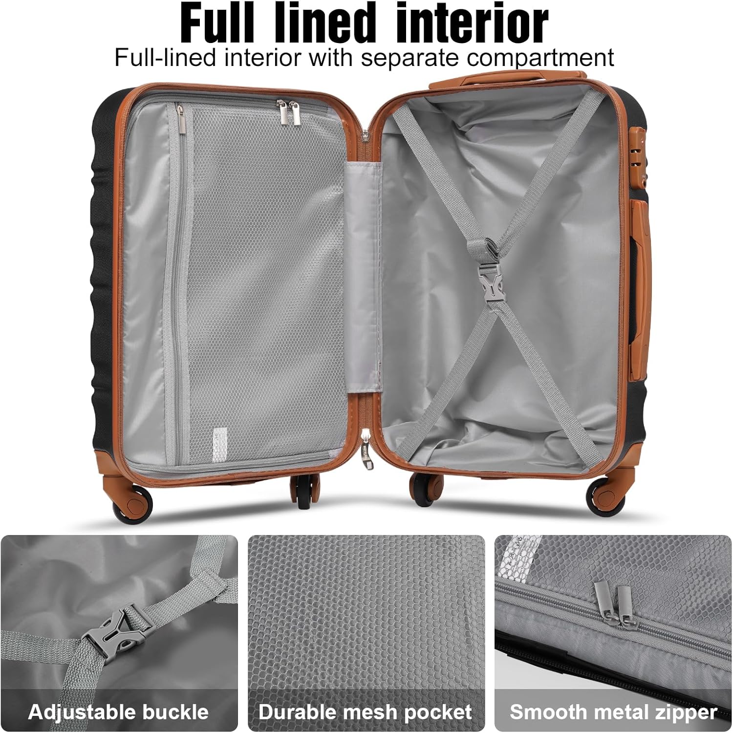 LONG VACATION 6 Piece Luggage Set Carry on Suitcase with ABS+PC hardshell, Spinner Wheels & YKK Zipper TSA Lock wourant