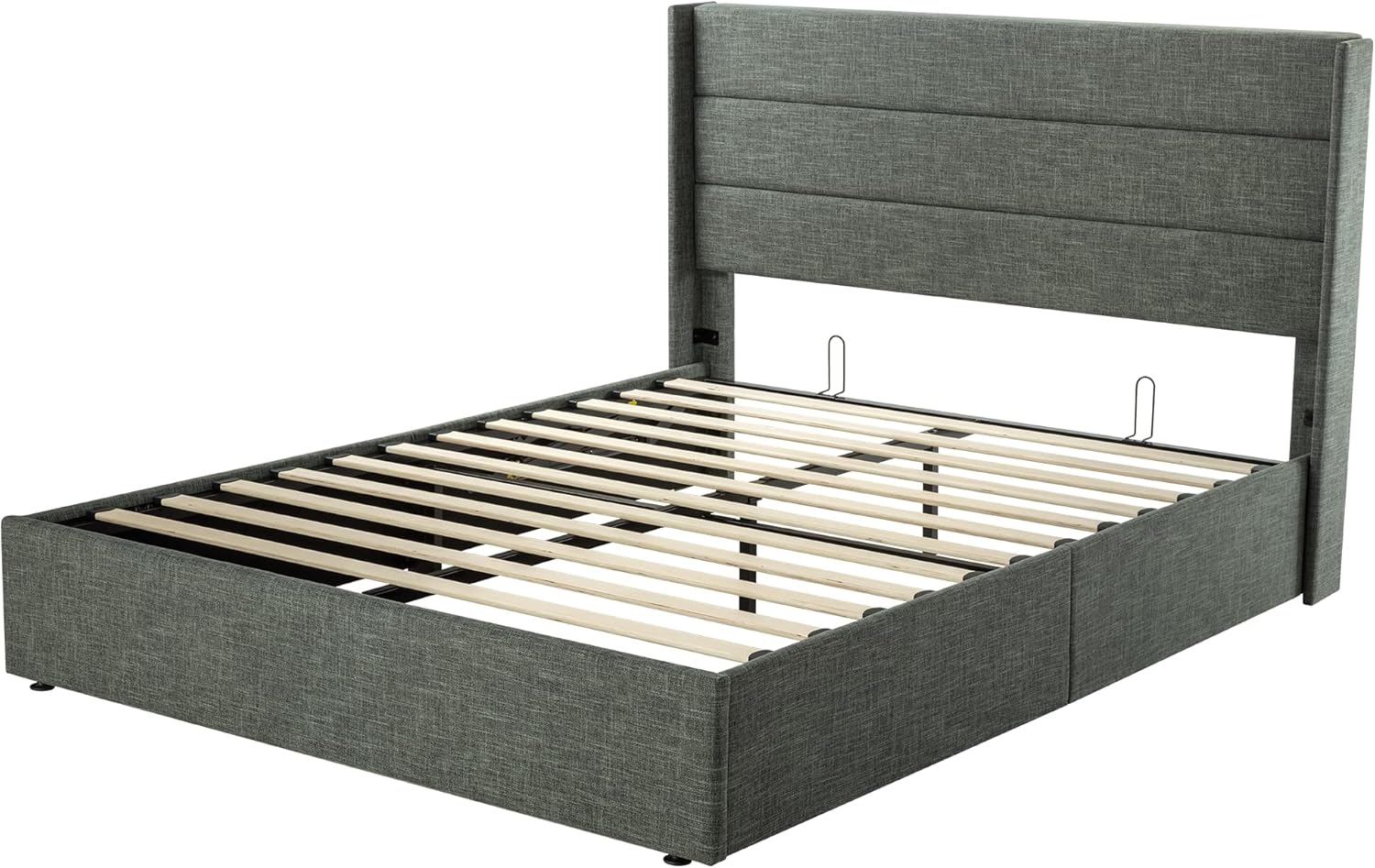 Allewie Queen Size Lift Up Storage Bed Modern Wingback Headboard Hydraulic Support wourant