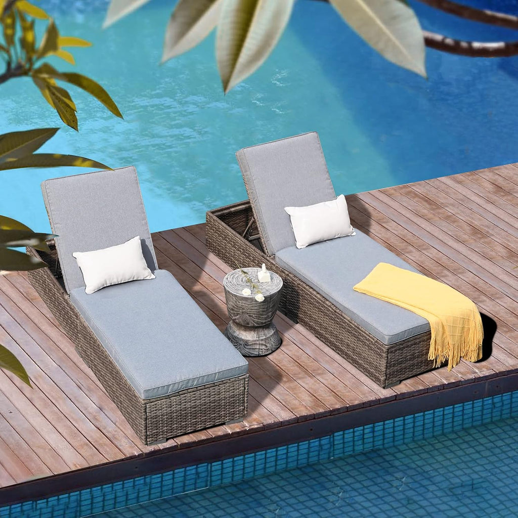 Patiorama Outdoor Patio Lounge Chair Elegant Reclining Adjustable Pool Rattan Chaise Chair wourant