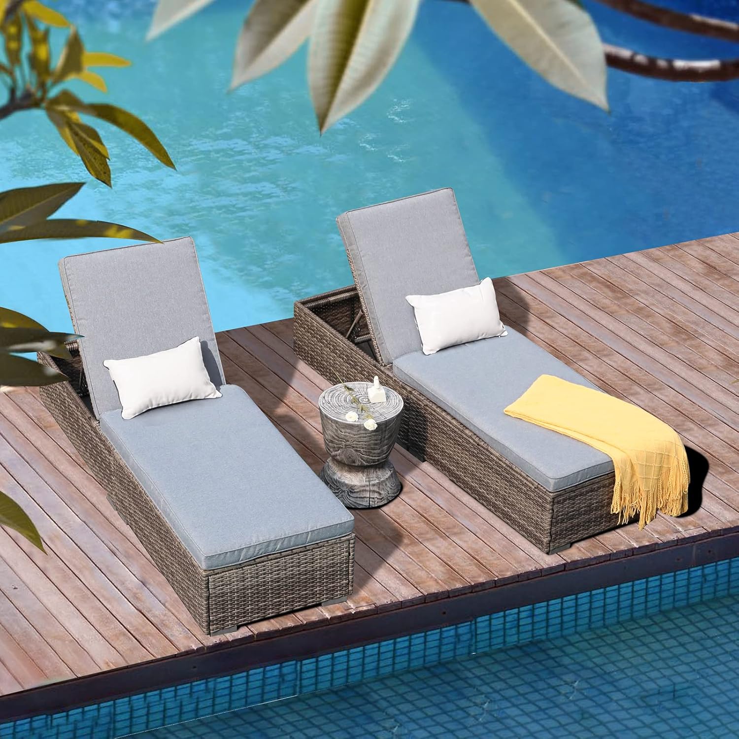 Patiorama Outdoor Patio Lounge Chair Elegant Reclining Adjustable Pool Rattan Chaise Chair wourant