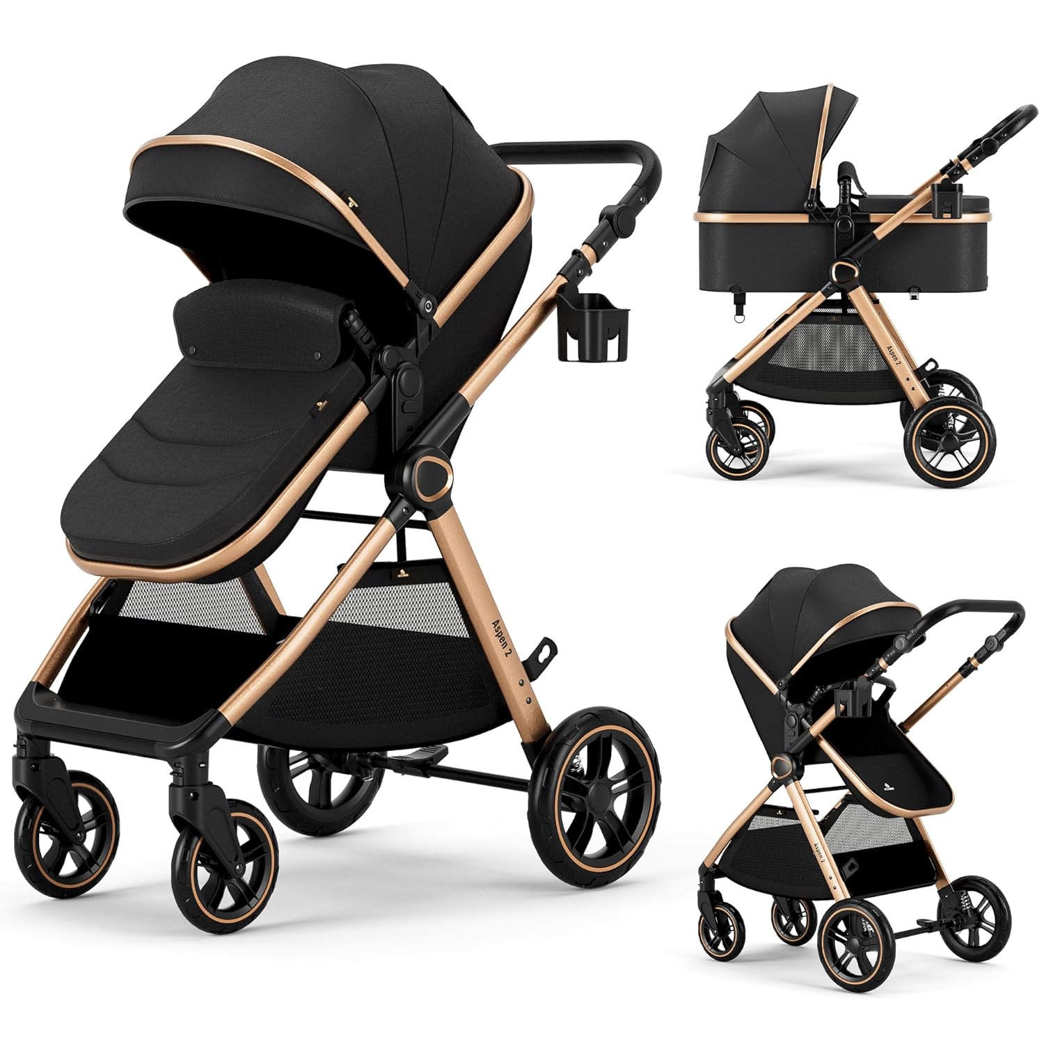 Accombe 2 in 1 Baby Stroller Convertible Bassinet Pushchair for Infants and Newborns 0-36 Months wourant