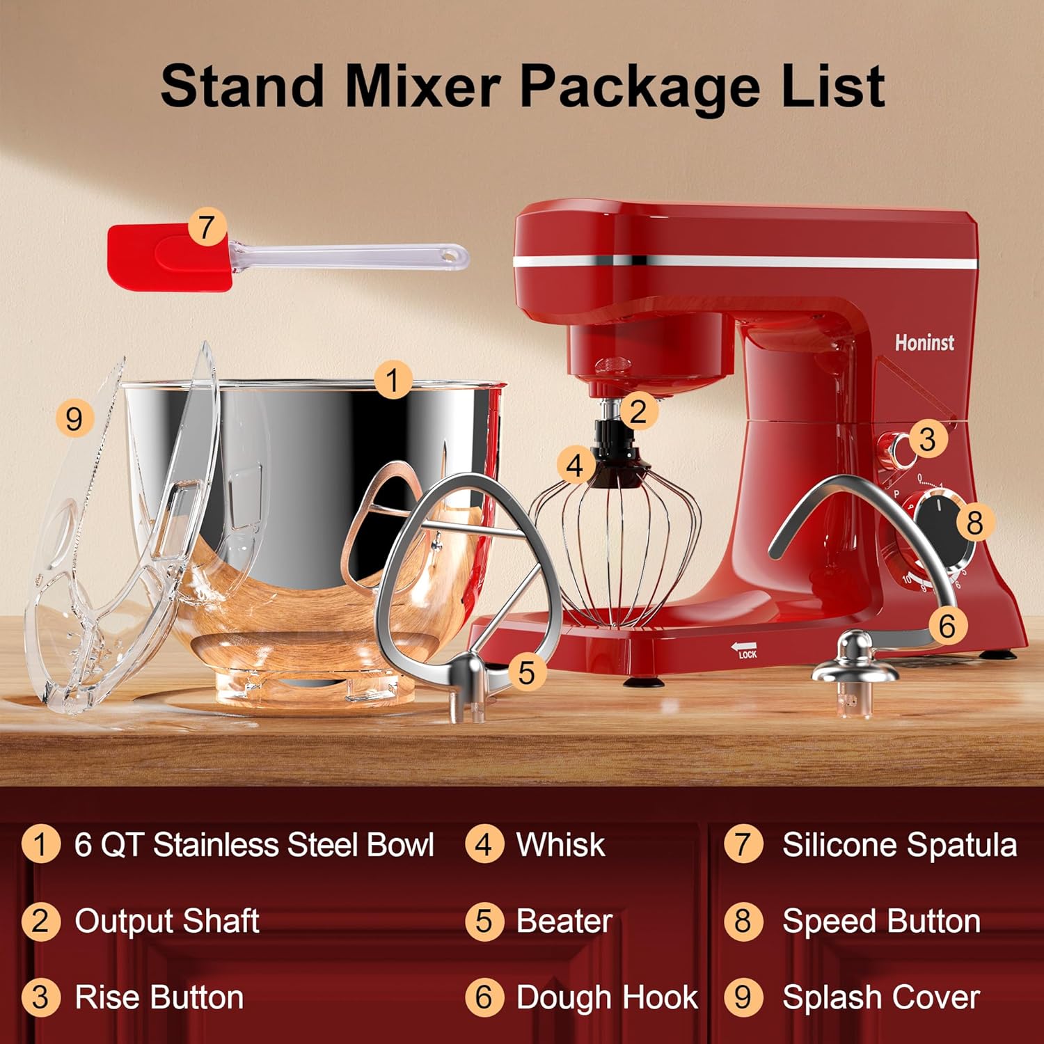 10-Speed Stand Mixer with 8-in-1 Splash Guard, Tilt Head, 6-Quart Stainless Steel Bowl + Dishwasher-Safe Dough Hook/Whisk/Blender/Scraper wourant