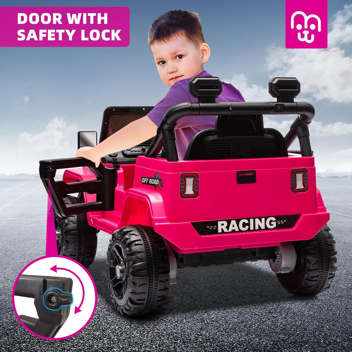 12V Kids Electric Ride on Truck Car Remote Control, Twin 35W Motors 3.5MPH Max Speed, Bluetooth USB Music Player, 4 Wheels Suspension LED Lights Safety Belt, Gift for Boy & Girl-Rosy wourant