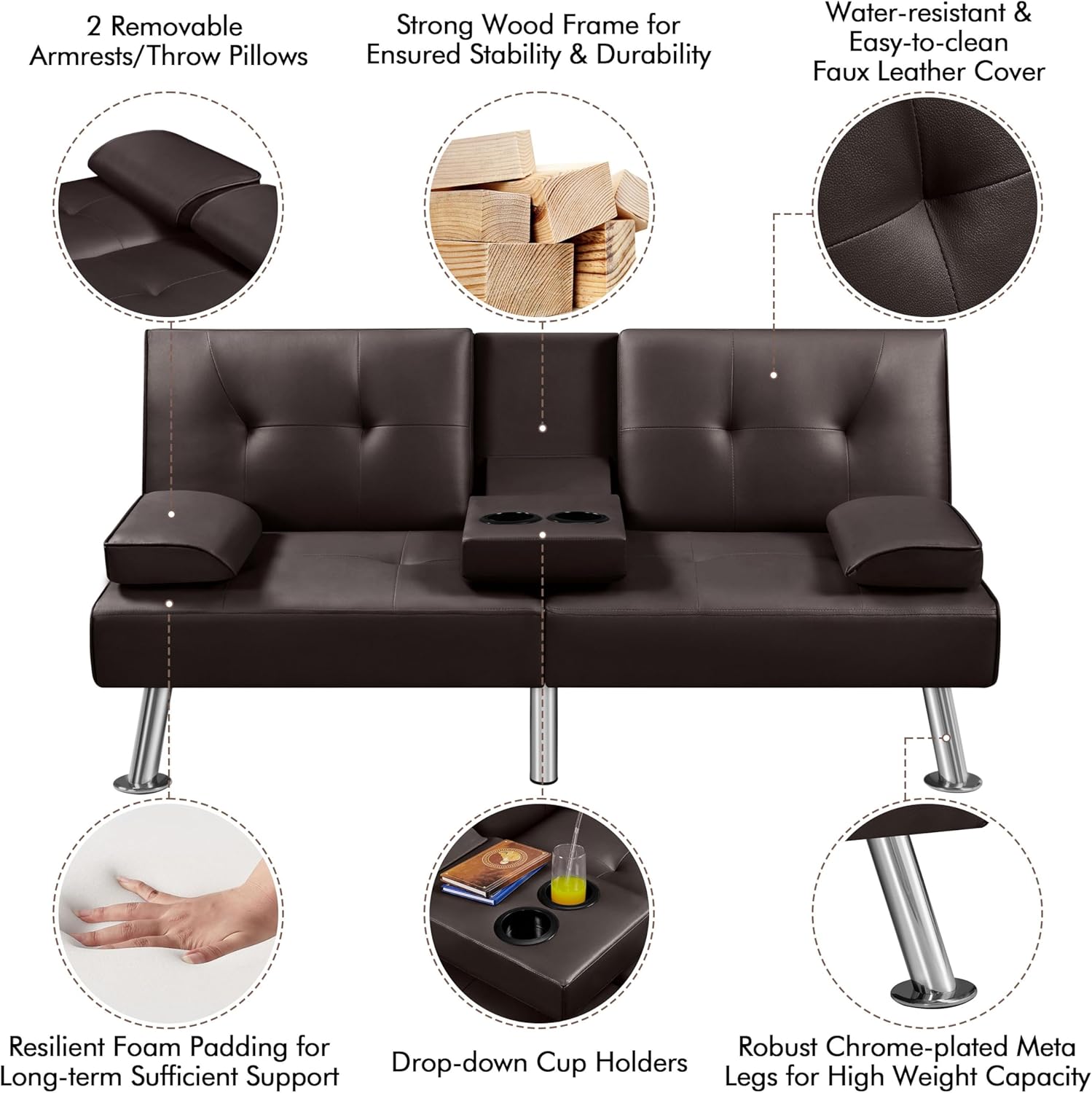 Convertible Sofa Bed Modern Imitation Leather Home Recliner Flip Double Sofa Folding Sofa Bed Guest Bed wourant
