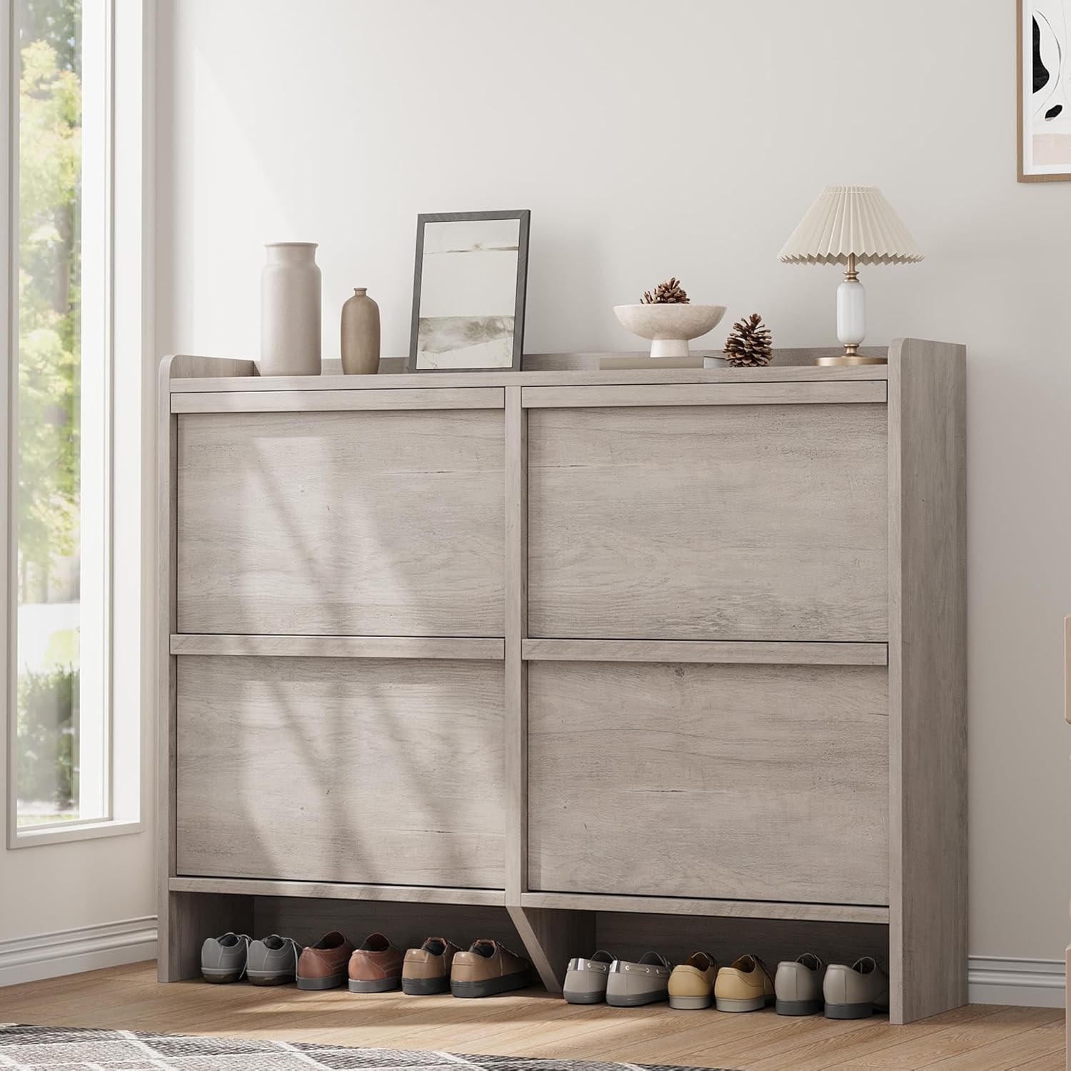 GarveeHome Shoe Cabinet with 3 Flip Top Drawers, Wooden Shoe Cabinet with Adjustable Shelves wourant