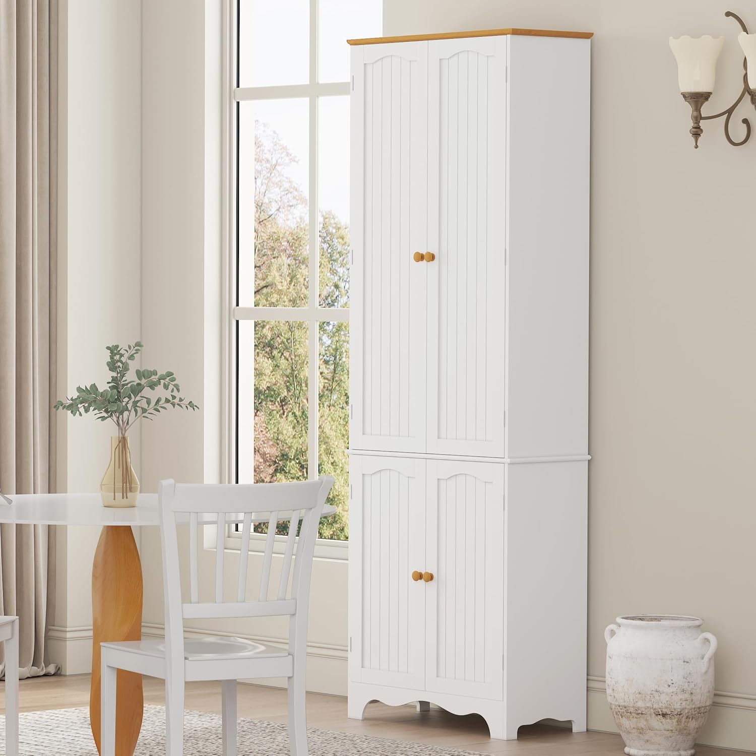 Tall Pantry Cabinet, Freestanding Storage Cabinet, Wooden Kitchen Pantry with 4 Doors and 5 Shelves, 72" Floor Cabinet Organizer wourant