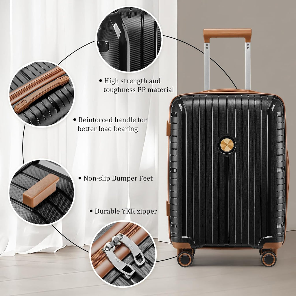 5-piece PP hardshell lightweight travel carry-on luggage set with dual spinner wheels and TSA lock wourant