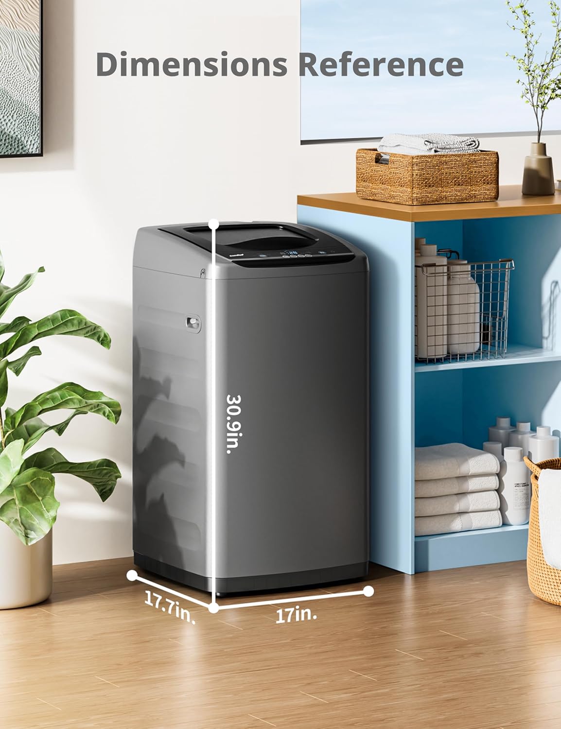 Comfee Portable Washing Machine, 0.9 cu.ft Compact Washer With LED Display, 5 Wash Cycles, 2 Built-in Rollers, Space Saving Full-Automatic Washer wourant