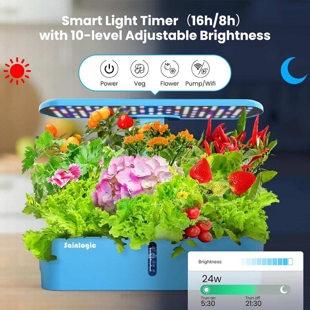 Sainlogic Hydroponics Growing System Kit, 12 Pods Watering Planter, Smart Indoor Garden with APP & WiFi Connected, 5 X Growth with 24W LED, Quiet Pump, for Vegetables, Herbs and Flowers wourant