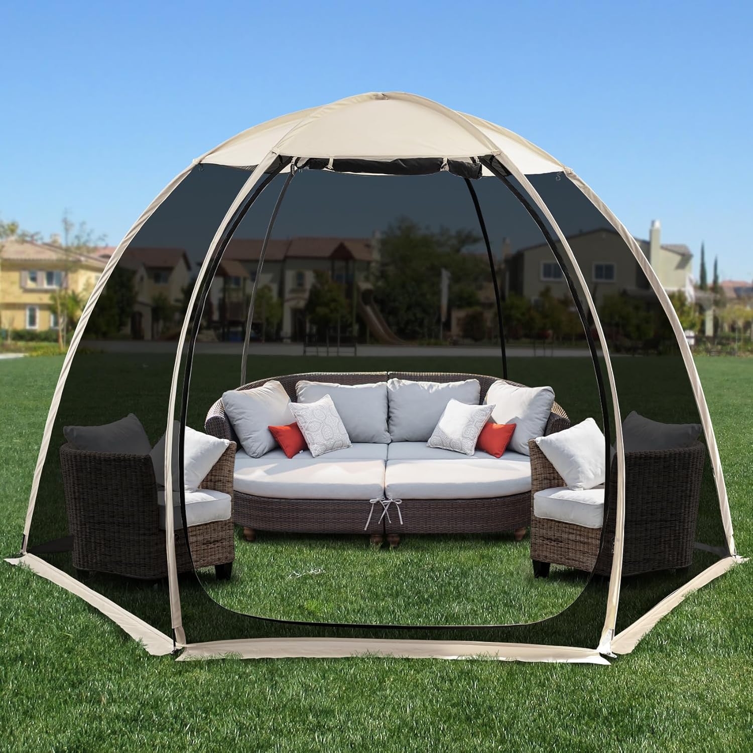 Alvantor Screen House Gazebo, 6-10-15 Person Pop Up Igloo Screened Canopy Tent with Mosquito Netting Sides, Instant UV Resistant Sun Shelter for Garden, Patio, Backyard wourant