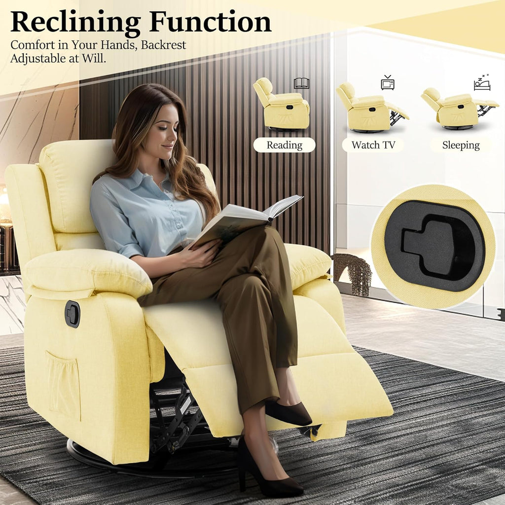 Reclining rocking chair 360 degree rotating fabric sliding reclining chair wourant