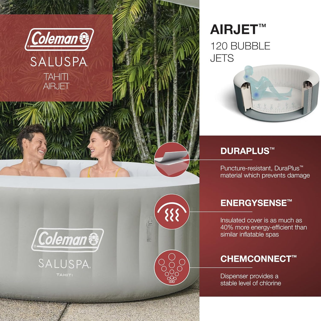 Bestway Palm Springs 4 to 6 Person EnergySense Smart AirJet Plus Inflatable Hot Tub Outdoor Spa with 140 AirJets and Insulated Cover wourant