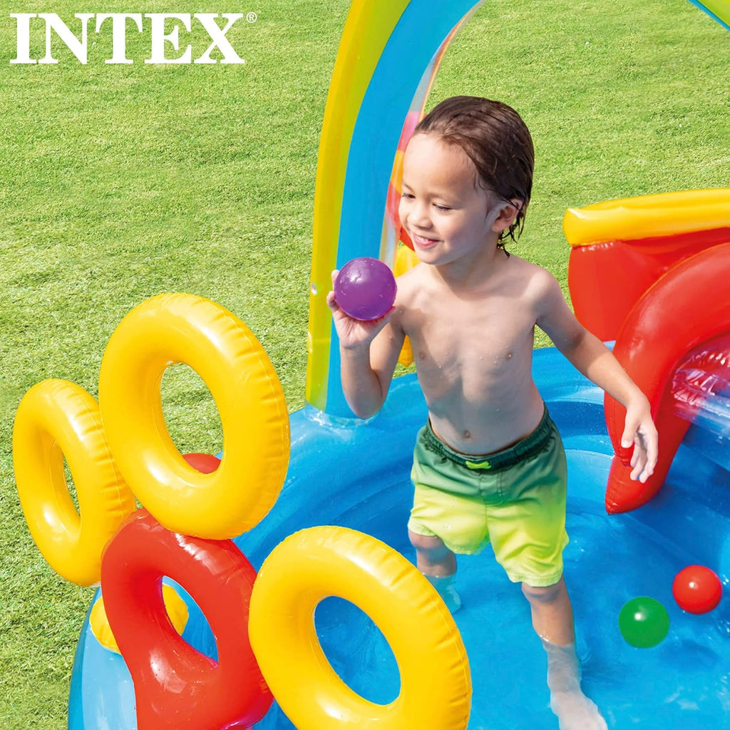 Intex 96" x 78" x 28" Inflatable Jungle Adventure Play Center Spray Kiddie Pool - Backyard Kids Water Slide, Outdoor Blow-Up Splash Pad for Toddlers wourant