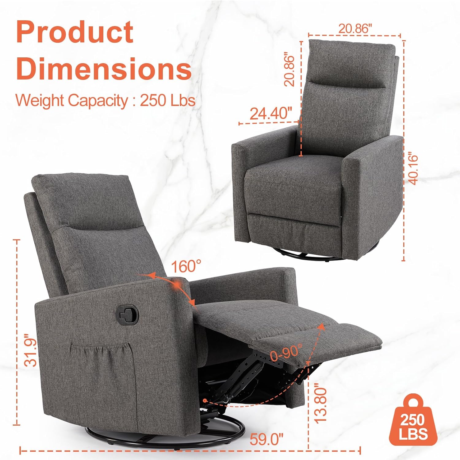 Sweetcrispy Massage Recliner Chair for Adults, Adjustable Home Theater Seating with Lumbar Support for Living Room, Modern Fabric Reclining, Light Grey wourant