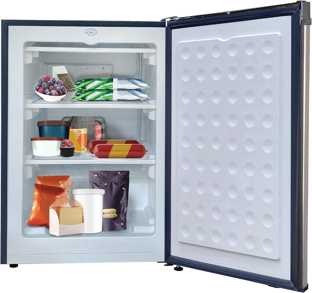 Frigidaire Upright Freezer, 6.5 cu. ft., Deep Freeze, Vinyl Coated Metal with Wire Shelving, Compact for Kitchen, RV, Dorm, Cabin, and Trailer, Platinum Design Series, Silver - 21D x 23W x 56H wourant
