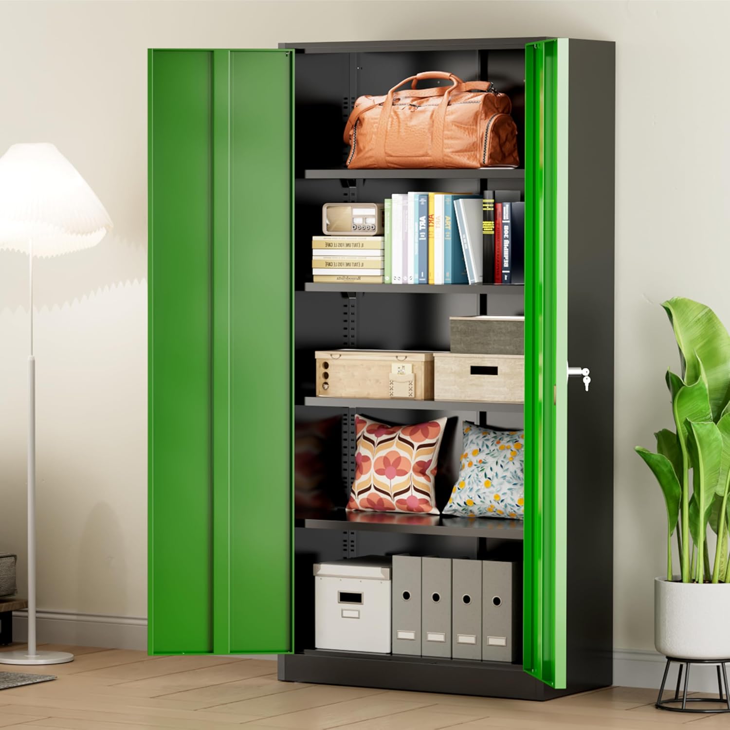 Greenvelly Metal Storage Cabinet, 72" Black Locking Metal Cabinet with 2 Doors and 4 Adjustable Shelves, Lockable Garage Storage Cabinets for Home Office, Garage, Kitchen, Living Room wourant