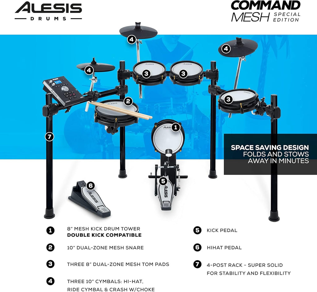 Alesis Drums Command Mesh SE Kit-Electric Drum Set USB MIDI Connection 600 Drum Sound wourant