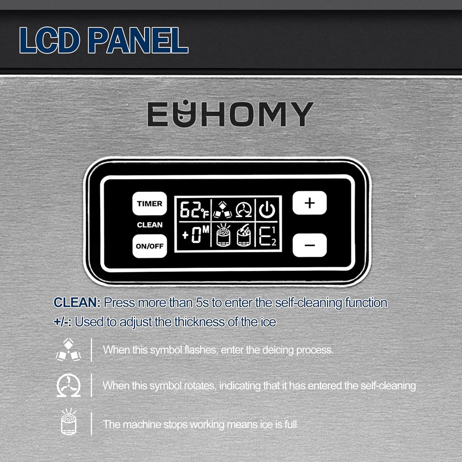 EUHOMY Commercial Ice Maker Machine, 100lbs/24H Stainless Steel Under Counter ice Machine with 33lbs Ice Storage Capacity, Freestanding Ice Maker. wourant