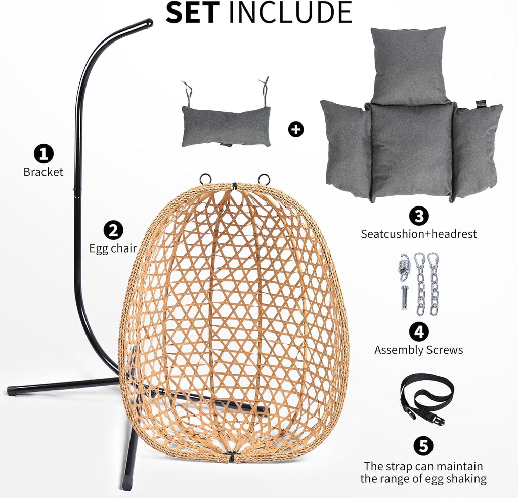 Egg Chair with Stand Patio Wicker Hanging Chair Hammock Swing Chair 350LBS Capacity wourant