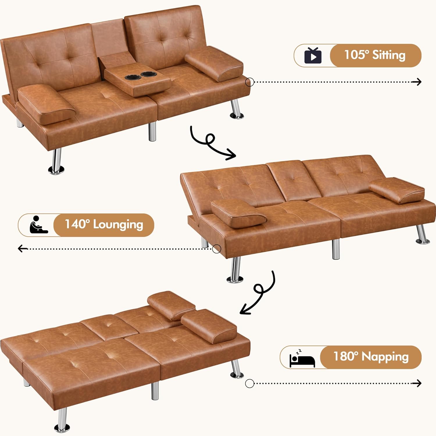Convertible Sofa Bed Modern Imitation Leather Home Recliner Flip Double Sofa Folding Sofa Bed Guest Bed wourant