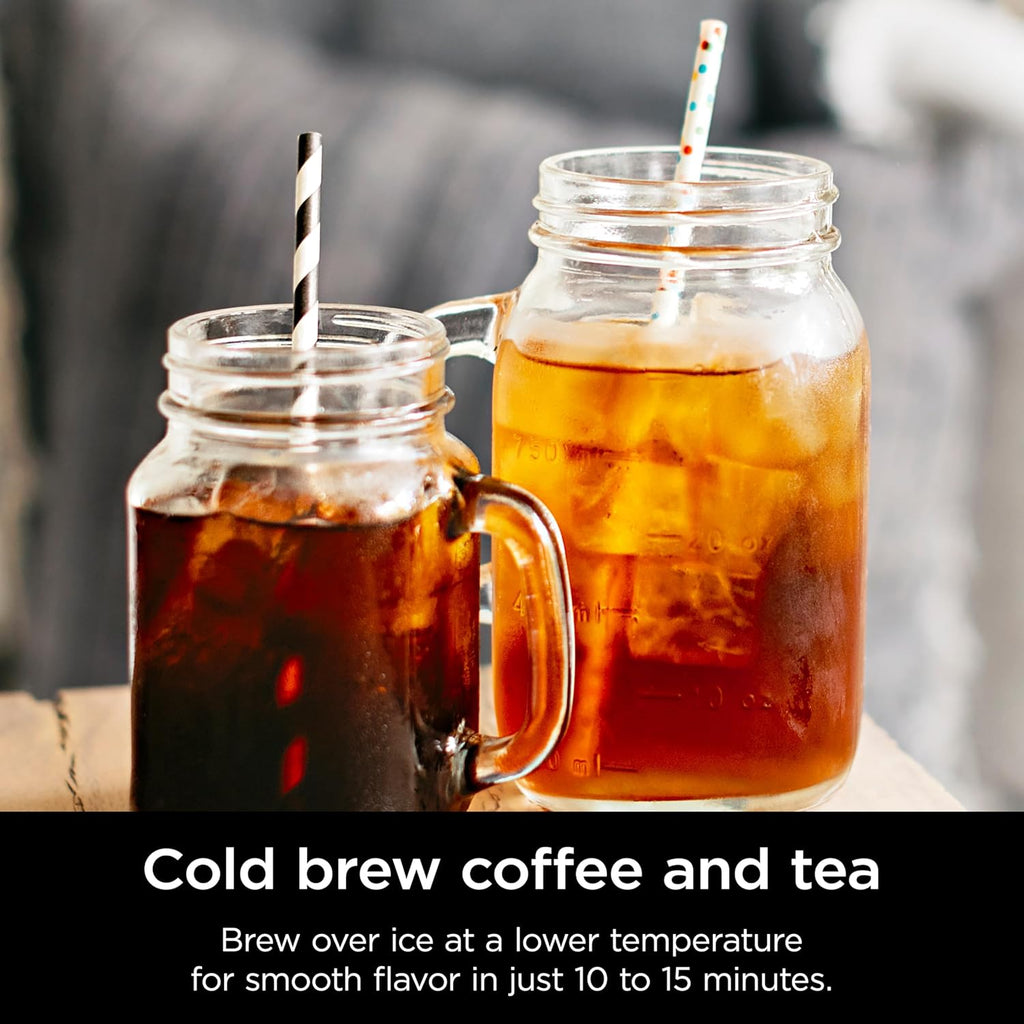 Ninja Hot and Cold Brewed System, Tea & Coffee Maker, with Auto-iQ, 6 Sizes, 5 Styles, 5 Tea Settings, 50 oz Thermal Carafe, Frother, Coffee & Tea Baskets, Dishwasher Safe Parts, Black, CP307 wourant